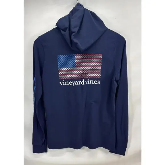 Vineyard Vines Sweatshirt Men's Small Hooded Pullover Flag Whale Logo VV 98 - Picture 2 of 4